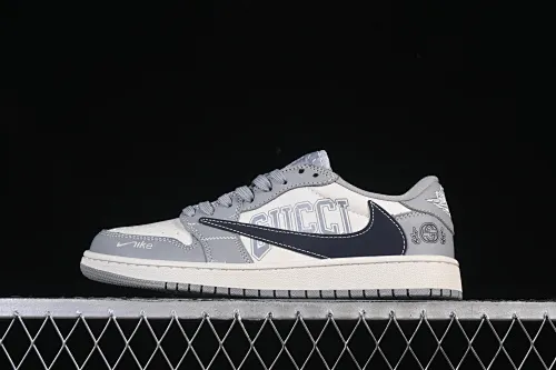 All categories Air Jordan Jordan series basketball shoes Air Jordan 1 Low High-end customized low-top sneakers Travis Scott x Fragment Design x Air Jordan 1 Low OG SP AJ1 Joe 1 Gucci joint smoke gray dark blue hook low-top cultural casual sneakers LD2025-023